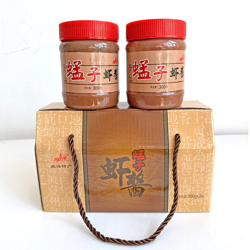蜢子虾酱即食蠓子海鲜酱山东威海特产调味酱猛子虾300g*2瓶礼盒装