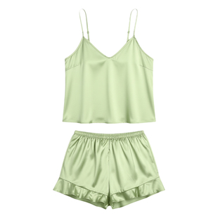 Women's solid V-neck suspender pajamas 女士纯色V领吊带睡衣