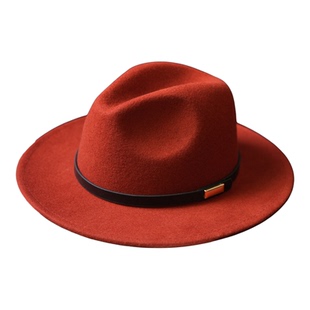 2025秋冬新品时尚洋气复古铁锈红羊毛礼帽女休闲宽沿爵士帽男礼帽
