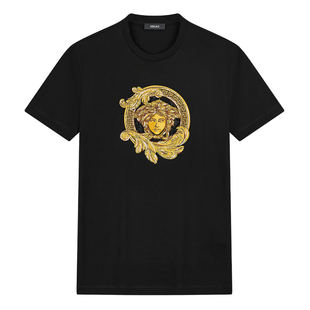 Versace/范思哲男美杜莎一线奢潮烫钻刺绣短袖T恤1013944 1A16721