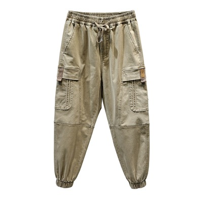 阿美咔叽工装裤潮牌男束脚九分裤