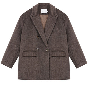 FF BLUE魁北克饭店 80羊毛夹棉棕摩卡中长复古棕色大衣高级感外套