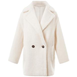 LANCY/朗姿2024冬新款羊毛大翻领羊剪绒泰迪大衣女短款颗粒绒外套