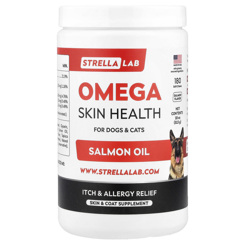 StrellaLab,Omega 鲑鱼油皮肤健康配方，猫狗专用