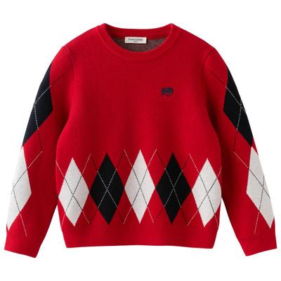戴维贝拉2025秋冬新款男童羊毛衫中大童红色新年上衣儿童针织衫