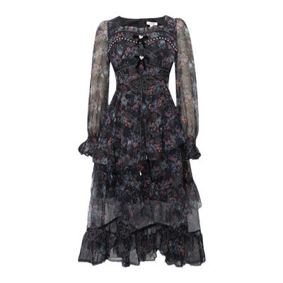 LULUALWAYS【商场同款】秋季新款复古氛围感绑带高腰雪纺连衣裙