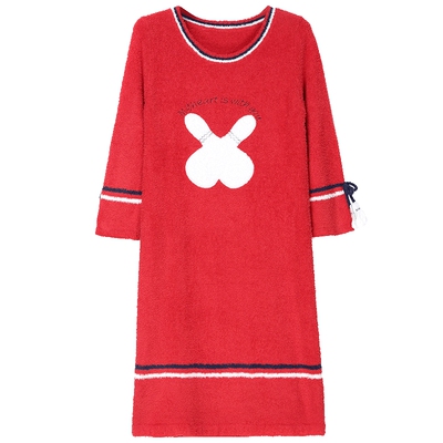 秋鹿【半边绒】秋冬长袖套头家居服睡裙女珊瑚绒睡衣宽松连衣裙