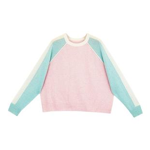 洲升/CHAU.RISING秋冬新款多巴胺软糯撞色减龄圆领羊绒衫毛衣