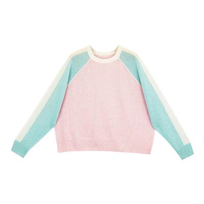 多巴胺软糯撞色减龄圆领羊绒衫