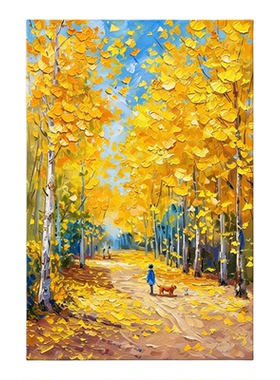 纯手绘厚肌理金秋银杏油画