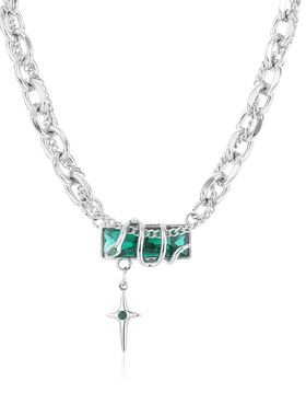 DH7灵蛇宝石四芒星吊坠钛钢项链