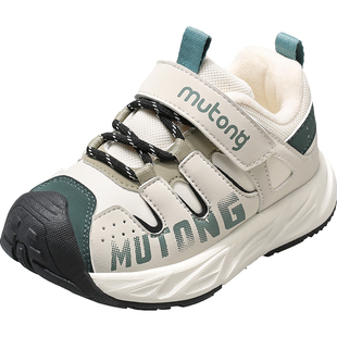 【断码清仓】牧童运动鞋冬季男童轻便减震小童棉鞋加绒女童鞋皮面