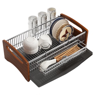 304不锈钢中古风置碗架收纳架一体沥水碗盘架子厨房置物架碗碟篮