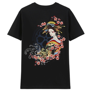 ONIARAI/鬼洗春秋新潮牌泥棒蓝八上姬绣花男士短袖T恤男 21NOB41