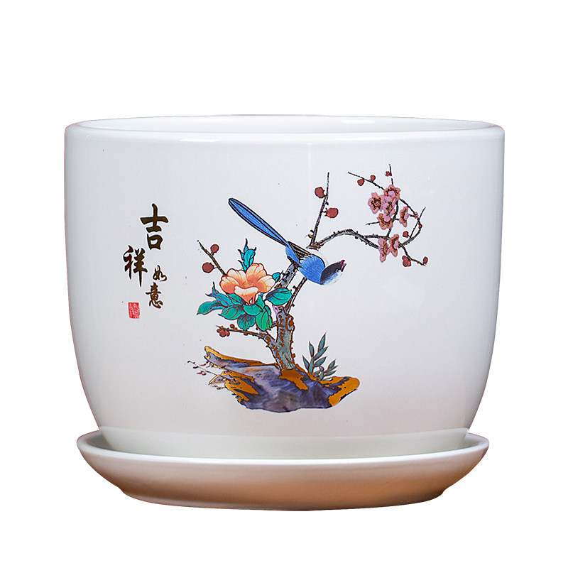 清仓陶瓷花盆带托盘白色大号创意个性绿萝蝴蝶兰透气花盆
