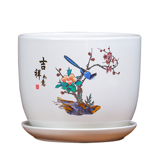 清仓陶瓷花盆带托盘白色大号创意个性绿萝蝴蝶兰透气花盆