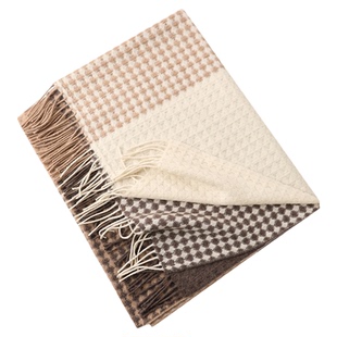 羊毛毯格子2024秋冬新款毛须拼接四色拼接彩色男女保暖毯围巾披肩