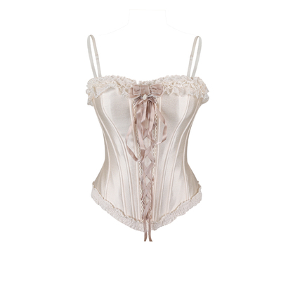 MummyCat下蛋喵 日系甜美缎面蝴蝶结蕾丝鱼骨胸衣上衣