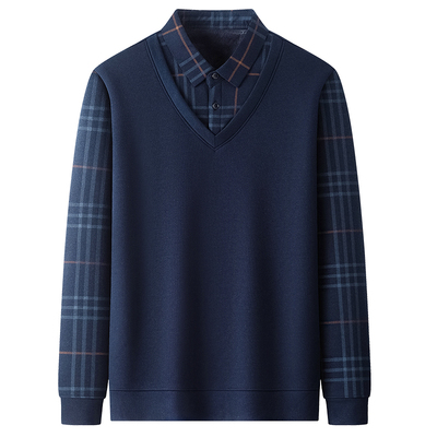 爸爸装加绒加厚假两件毛衣