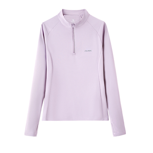 骆驼户外休闲衣女秋冬季薄绒立领长袖T恤训练服跑步健身上衣男