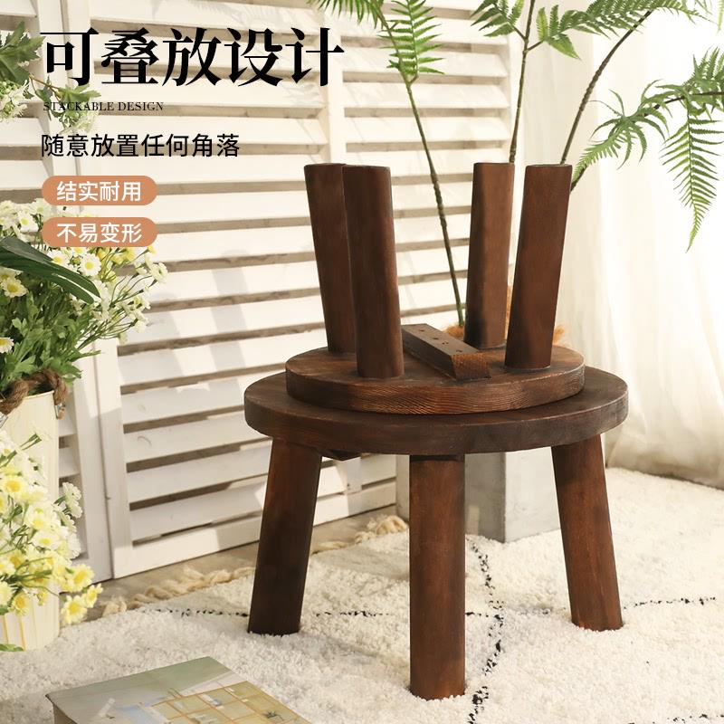防腐木质矮圆凳门口穿鞋凳客厅老式小板凳茶几实木方凳家用圆形凳