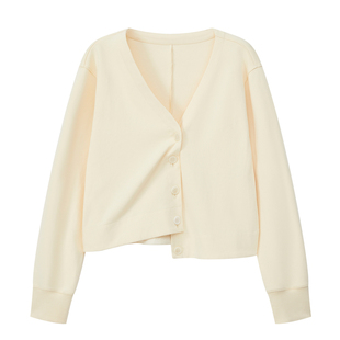 UNRETRO 格物早春 纯色大V领长袖开衫外套女气质短款上衣休闲卫衣
