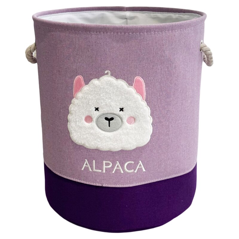 新款重工刺绣紫色羊驼儿童卡通玩具收纳筐脏衣桶篮储物筐零食筐