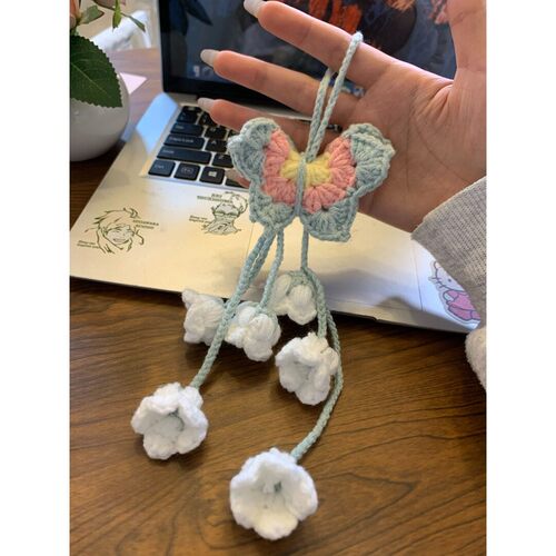 【爱宝】蝴蝶铃兰花朵挂件手工编织DIY材料汽车挂件