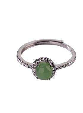 925银和田玉圆形戒指女中式国潮复古民族风新款气质高级感食指戒