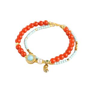 五台山霓裳羽衣天然南红手串五行补火藏风手链高级满色满肉柿子红