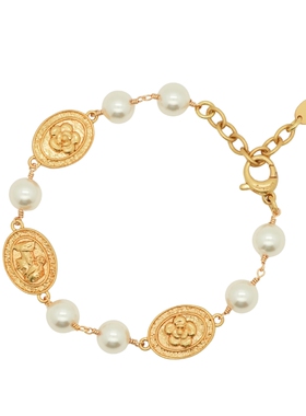 小香风珍珠金币手链复古穿搭