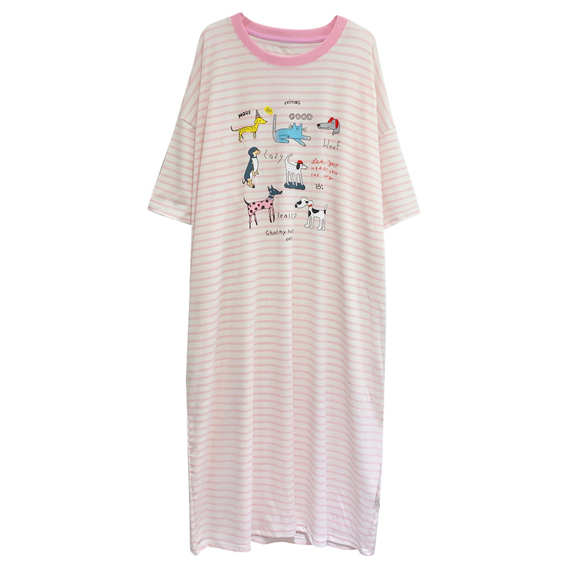 花之驿女冰丝条纹加长睡裙夏季