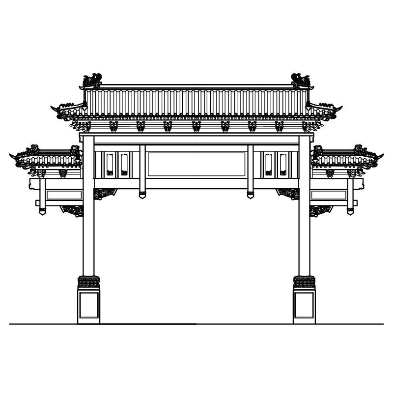 状元牌坊建筑施工图CAD电子版 两柱三楼歇山顶平立剖整套设计图纸