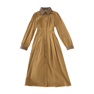 VIEA.ING薇迎长袖连衣裙女2026春季穿搭新款配腰带复古小个子裙子