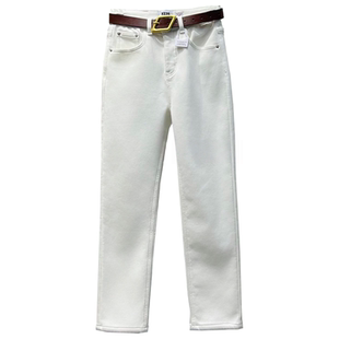 HX2G加绒加厚白色牛仔裤女2025冬新款修身显瘦高腰弹力直筒烟管裤