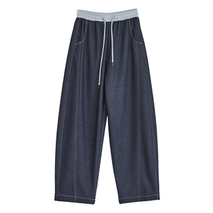 奕兮小个子加厚休闲裤秋冬加绒香蕉裤显瘦弯刀裤松紧腰宽松阔腿裤