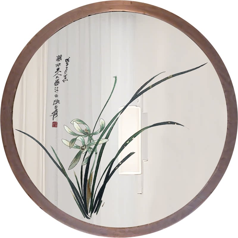 新中式双面绣兰花花鸟圆形画芯屏风隔断酒店餐厅玄关装饰挂画苏绣