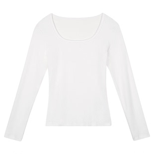 回力打底衫女内搭2025秋冬U领正肩长袖T恤修身纯棉大领口春秋上衣