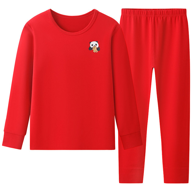 松山棉店马年鸿运棉莫儿童男抗静电套装红色女本命年加高腰秋衣裤