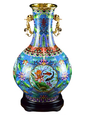 北京珐琅景泰蓝花瓶双龙耳玉壶春
