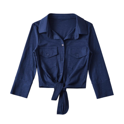 韩漫纯欲单排扣系带收腰衬衫上衣