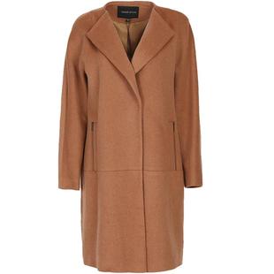 名师路冬装新款简约纯色中长款大衣暗扣毛呢外套女