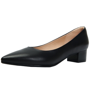 百田森羊皮工作鞋尖头单鞋女中跟一脚蹬女鞋真皮皮鞋女款配裙子