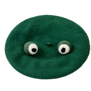 瘦瘦家手工羊毛毡可爱搞怪绿青蛙贝雷帽情侣分手复合礼物原谅帽