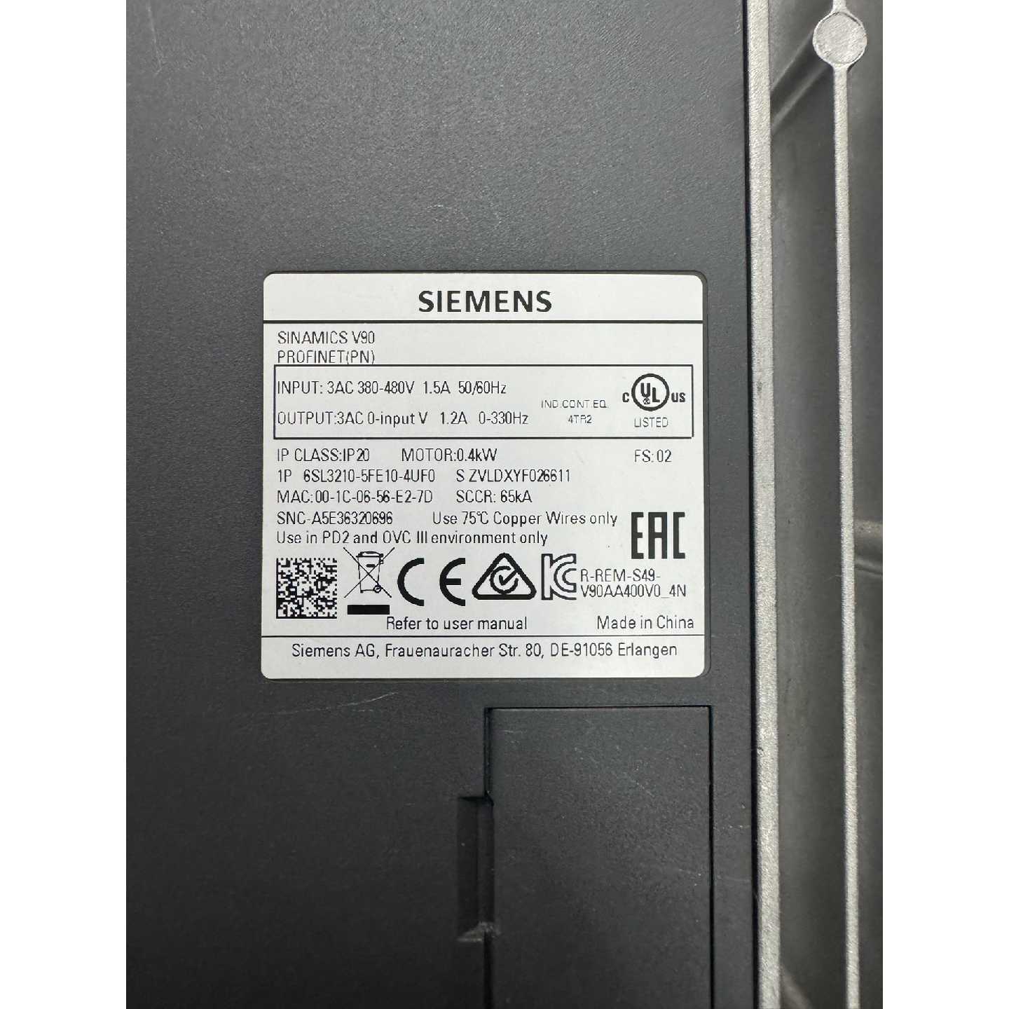 议价西门子V90伺服驱动器 6SL3210-5FE10-4UF0