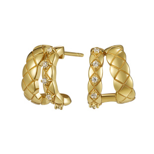 PEARLSTIGE至如经典系列菱格纹复古耳钉简约高级百搭耳饰金色耳环