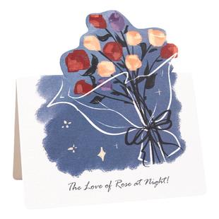 玫瑰3d立体跨年元旦节小贺卡送女友男生手写空白明信片新年蛋糕花店装饰卡片情人节鲜花束生日表白祝福小卡片