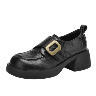 红蜻蜓黑色厚底乐福鞋女款2026新款小皮鞋春季鞋子高跟鞋女鞋单鞋