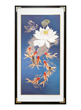 九鱼荷花手工铜雕画玄关挂画