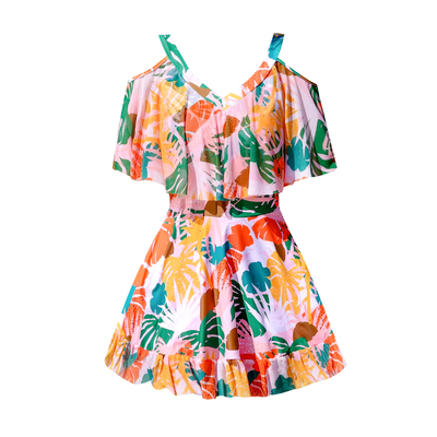 宜肤连体泳衣女时尚印花显瘦遮肚